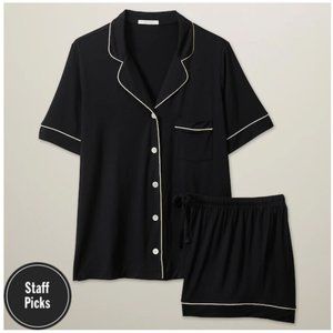 Love & Lore by INDIGO / PIPED PAJAMA SHORT SET / Size L / Black